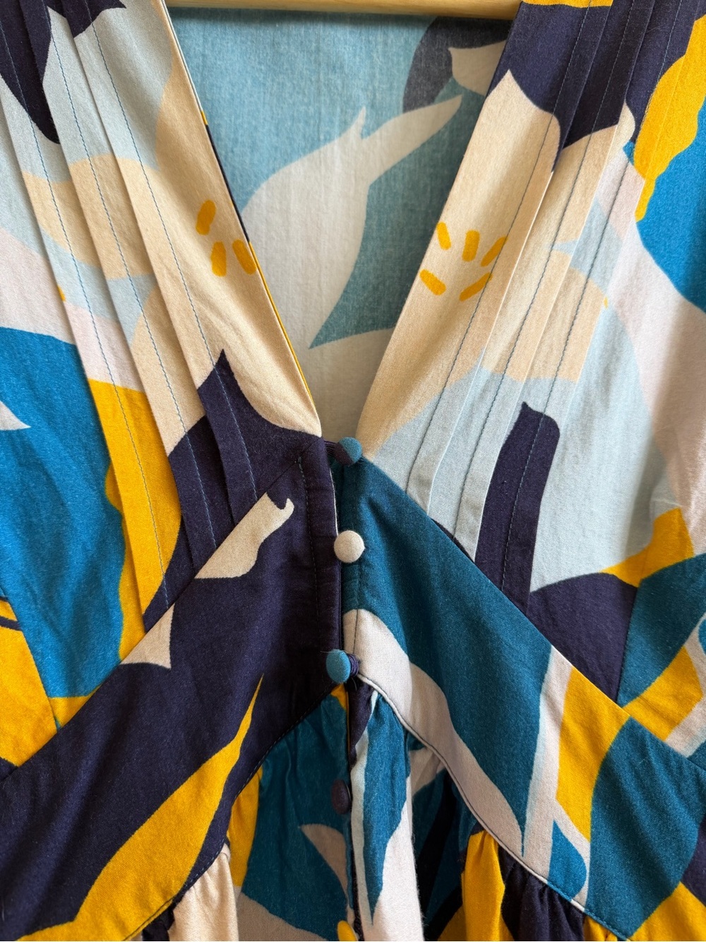 Anthropologie Floral V-Neck Maxi Dress in Teal, Mustard & Navy - Picture 4 of 6